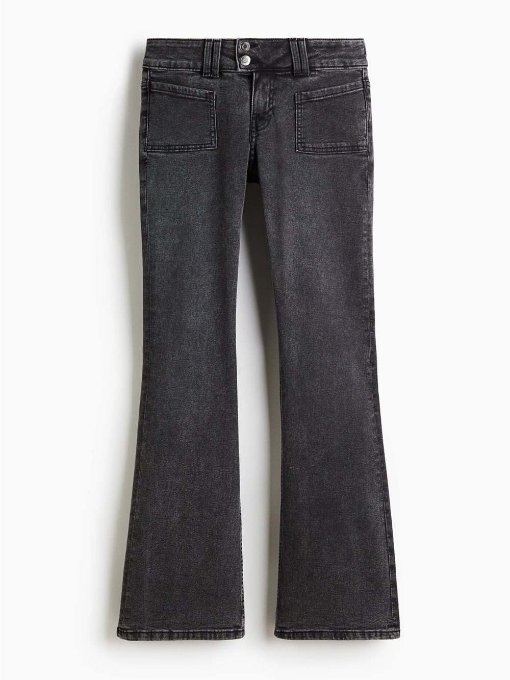 NWT H&M Flare Leg Low Rise Washed Black Grey Patch Pocket Jeans Size 6